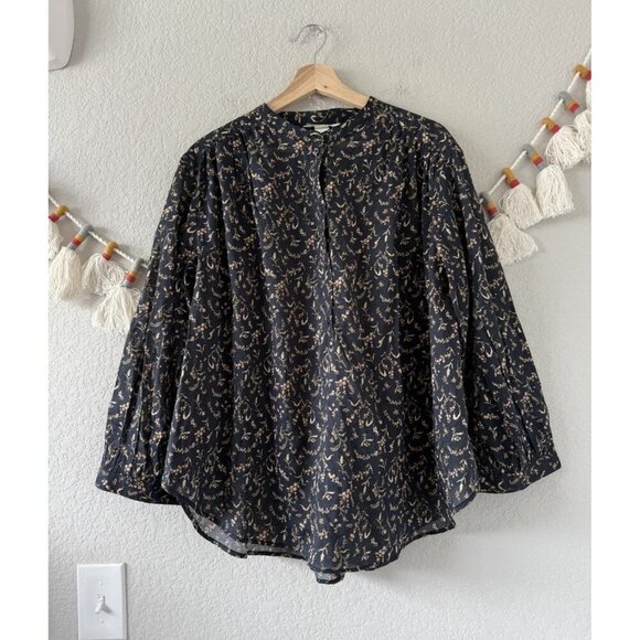 H&M 100% Cotton Floral Poplin Button Front Oversized Top Fairy Coquette Boho L - Picture 1 of 9